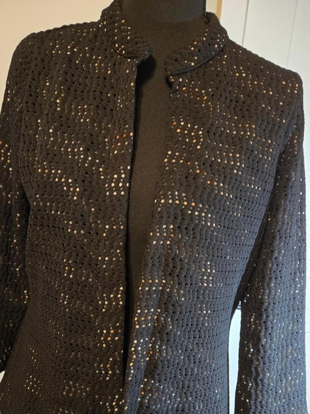 Black Openfront Crochet Jacket - Women
